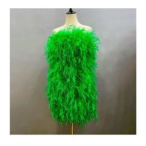NWT Strapless Green Ostrich Feather Dress Sz L/XL